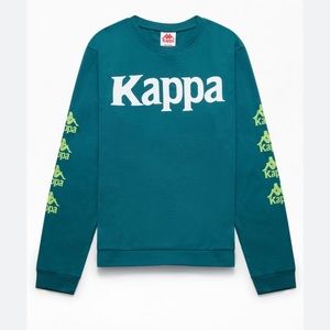 KAPPA Teal Green Long Sleeve Shirt Crew Neck Graphic Tee Small